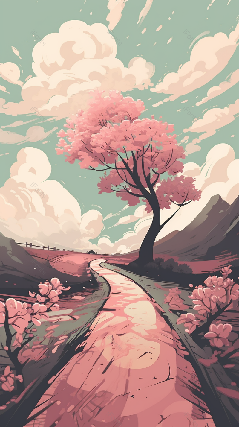 粉色的清新樱花风景背景,插画/手绘图,插画/手绘图库,插画/手绘图下载,插画/手绘